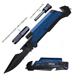 6-in-1 Survival Blue Spring Assist Folding Knife with LED Light Tool